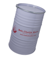 Open-top steel drum with Behchelik logo printed on barrel body.