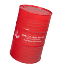 یک عدد بشکه درب بسته استاندارد از محصولات به چلیک متین به رنگ قرمز و با چاپ لوگو و برند به‌چلیک متین به رنگ قرمز
